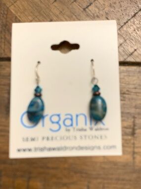 Agate Stone Drop Earrings - Blue